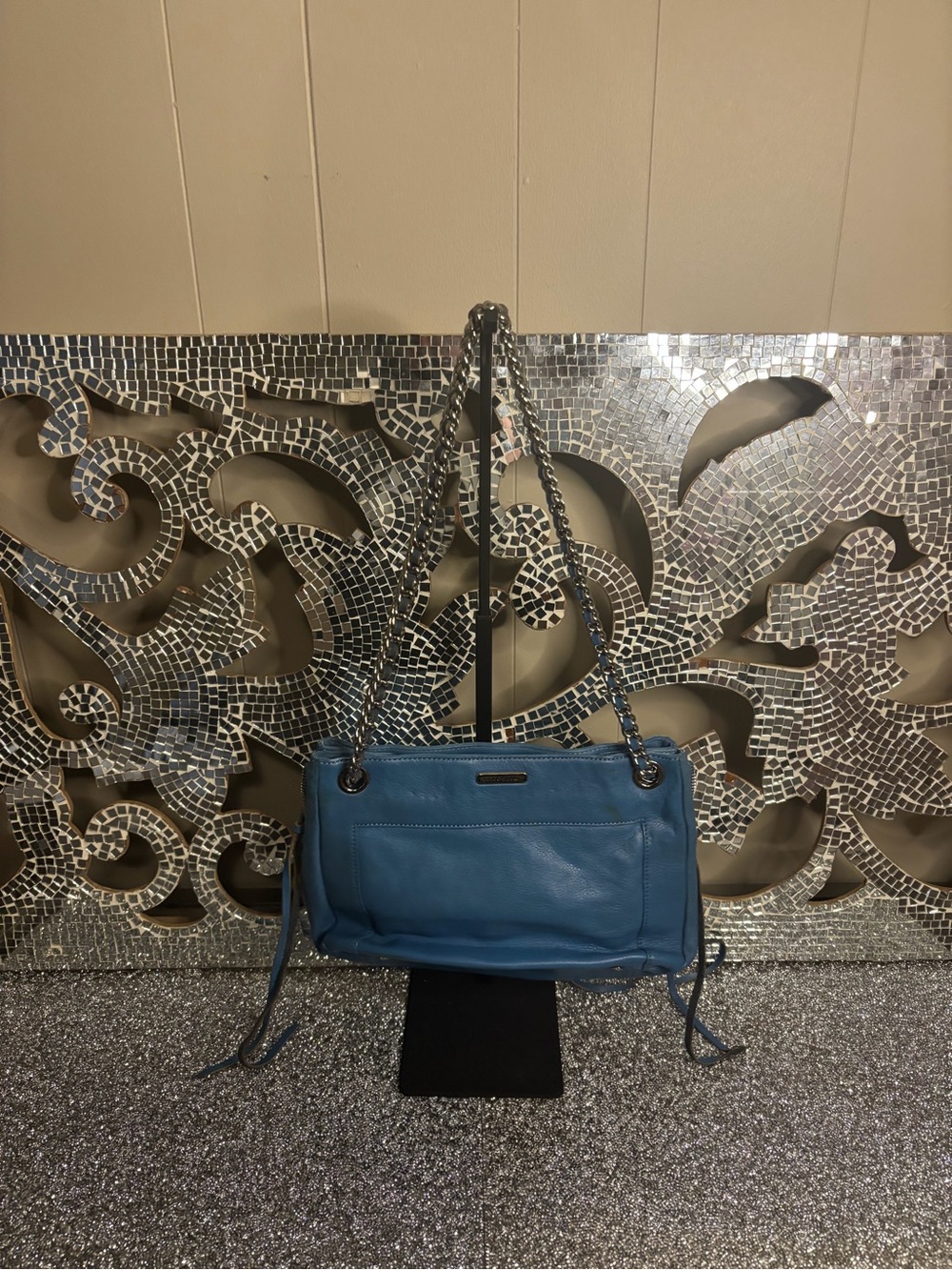 💕Rebecca Minkoff Teal Blue Leather Shoulder Bag with Chain Straps